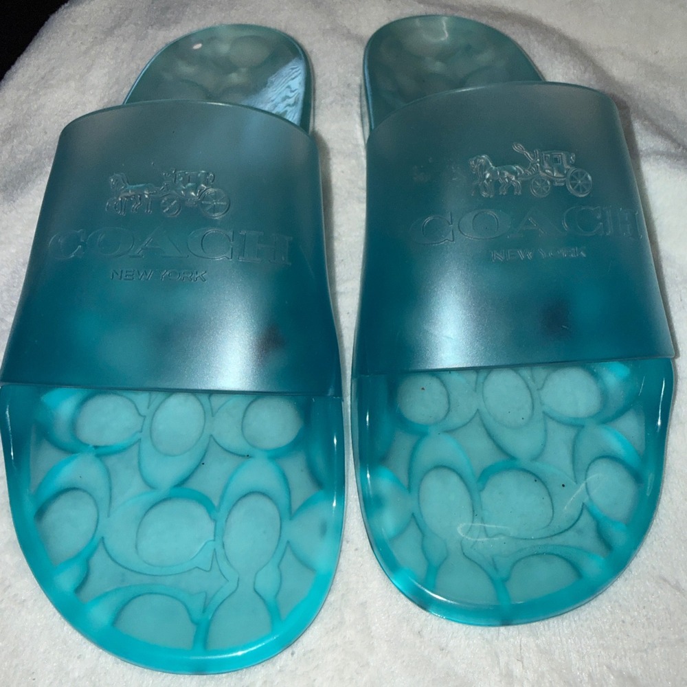 Coach Teal Translucent Logo Slide Sandals - Picture 2 of 5